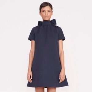 Staud Navy Ilana Mini Dress with Tie Ribbon Bow and Pockets NWT size 4